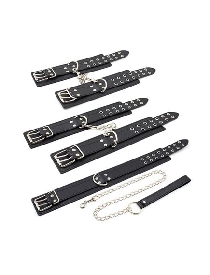 БДСМ набор, оковы, наручники, ошейник, черная эко-кожа , изображение 2