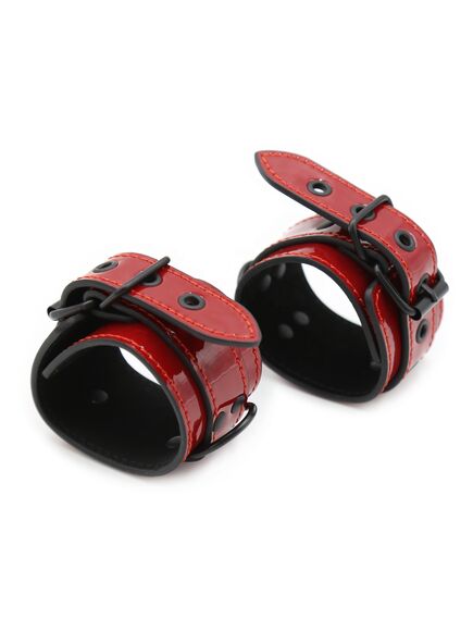 Красные лакированные наручники с карабином , изображение 3
