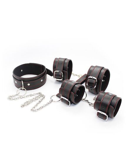 Комплект для фиксации руки ноги шея черный с красной строчкой 