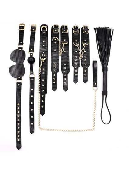 БДСМ набор 7 предметов черный с золотой фурнитурой 