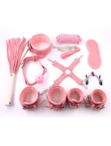 БДСМ набор 10 предметов, розовый с мехом 