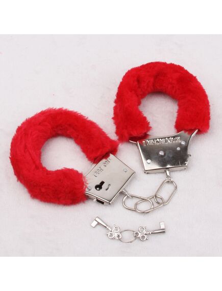 Металлические наручники с красным пушком 