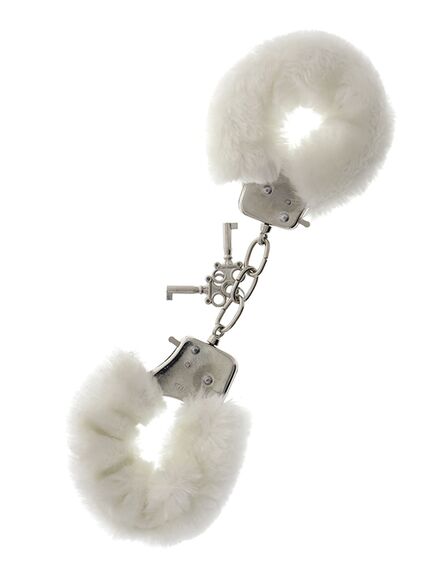 Металлические наручники с белым пушком 