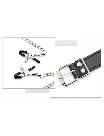 Кляп-шар черный пластик с зажимами на соски , изображение 3