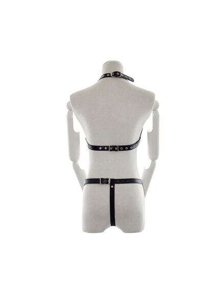 Комплект белья открытый лиф и трусики, черный (эко кожа) , изображение 2