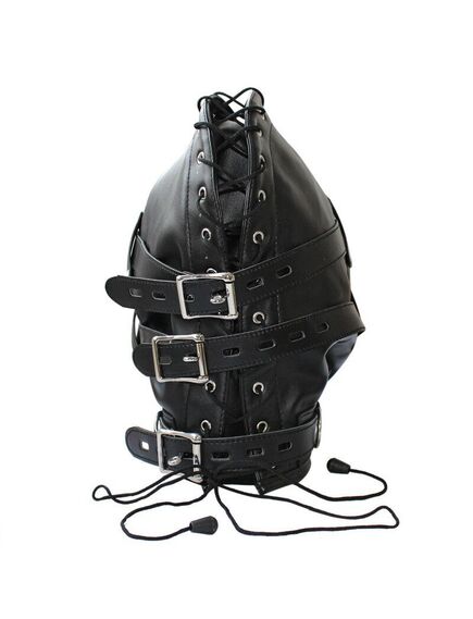 Шлем с отверстием для рта и глаз, со съемным кляпом в виде члена , изображение 3