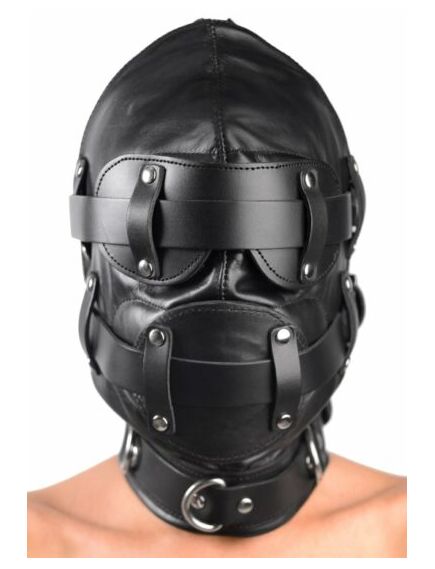 Шлем с отверстием для рта и глаз, со съемным кляпом в виде члена 