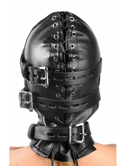 Шлем с отверстием для рта и глаз, со съемным кляпом в виде члена , изображение 9
