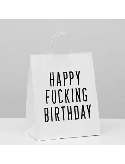 Пакет подарочный с приколами, крафт «Happy birthday», белый, 24 х 14 х 30 см 