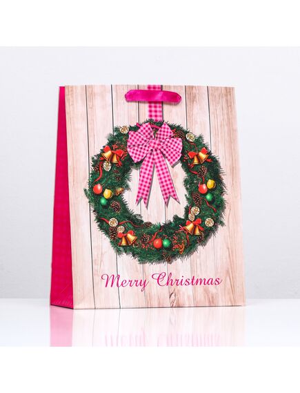 Пакет ламинированный, "Новогодний венок" 26 x 32 x 12 
