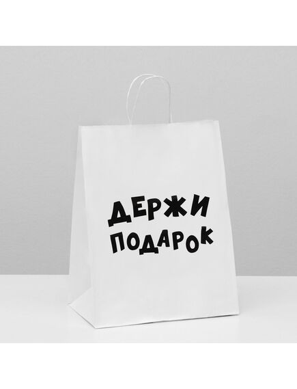 Пакет подарочный с приколами, крафт «Держи подарок», белый, 24 х 10,5 х 32 см 