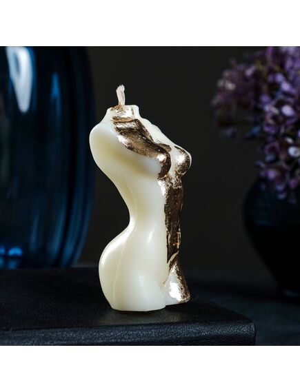 Фигурная свеча "Женское тело №1" молочная с поталью 9см , изображение 2