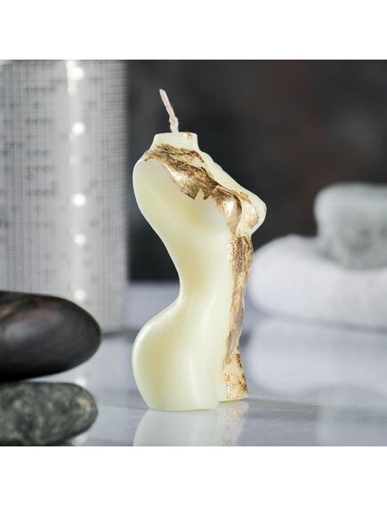 Фигурная свеча "Женское тело №1" молочная с поталью 9см , изображение 4