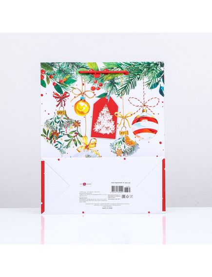 Пакет подарочный "Ёлка с украшениями ", 26 х 32х 12 см , изображение 2
