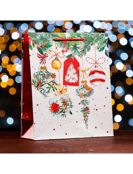 Пакет подарочный "Ёлка с украшениями ", 26 х 32х 12 см , изображение 3