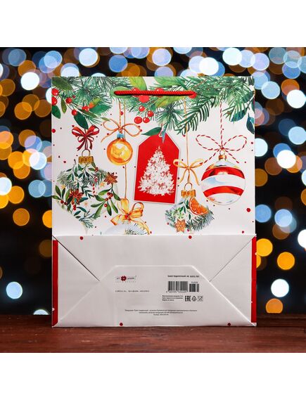 Пакет подарочный "Ёлка с украшениями ", 26 х 32х 12 см , изображение 4