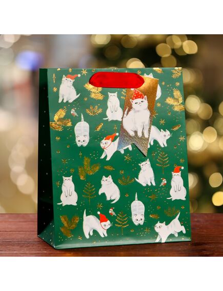 Пакет подарочный "Белые кошки ", люкс 18 х 22,3 х 10 см 