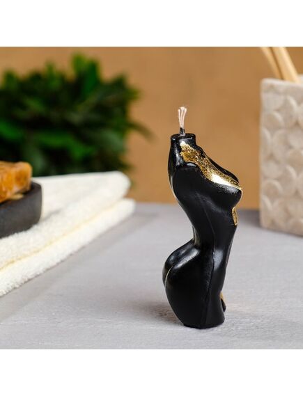 Фигурная свеча "Женское тело №1" чёрная с поталью 9см , изображение 2