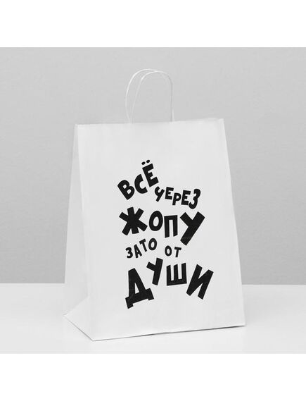 Пакет подарочный с приколами, крафт «От души», белый, 24 х 10,5 х 30 см 