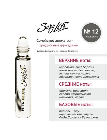Духи масляные с феромонами Sexy Life № 12, мужские – философия аромата Lacoste Challenge , изображение 3