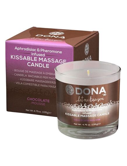 Вкусовая массажная свеча с феромонами и ароматом "Шоколадный мусс" DONA Kissable Massage Can , изображение 2
