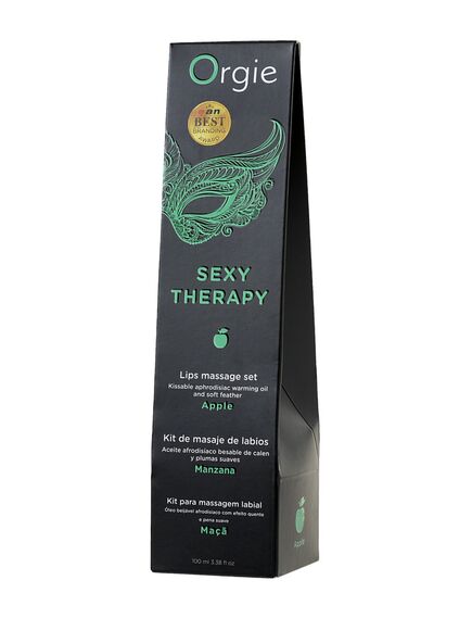 Комплект для сладких игр Orgie Lips Massage со вкусом яблока массажное масло для поцелуев, перо , изображение 3