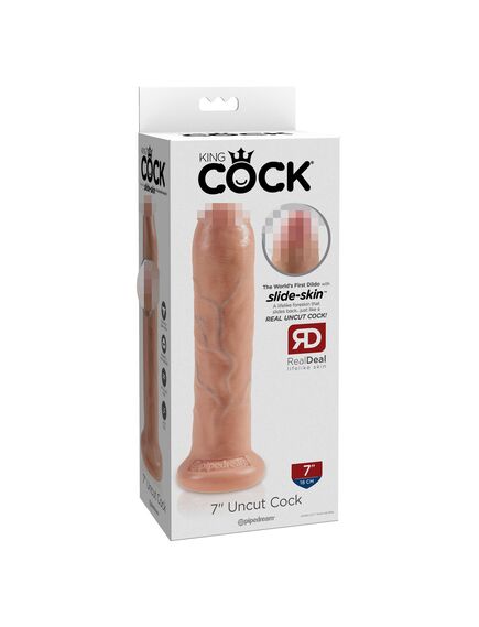 Фаллоимитатор на присоске необрезанный телесный King Cock 7 Uncut Cock , изображение 4
