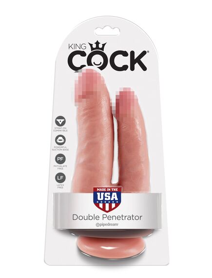 Двойной фаллоимитатор на присоске телесный King Cock Double Penetrator Flesh , изображение 5