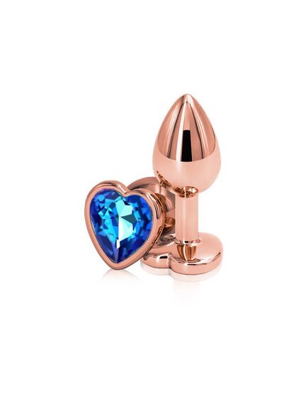 Анальная пробка с синим кристаллом сердце, L 