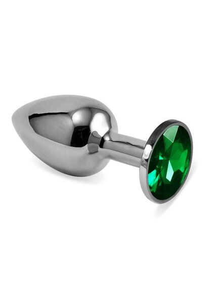 Анальная пробка тяжелая 140гр метал серебро зеленая страза 7,2см/2,7см 