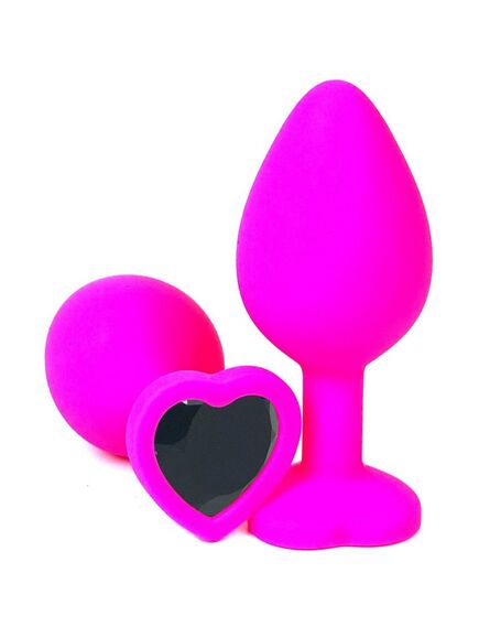 Анальная пробка розовый силикон, черная страза 7см/2,8см 