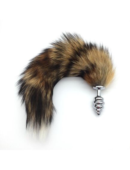 Анальная рельефная пробка с рыжим хвостом, S , изображение 3