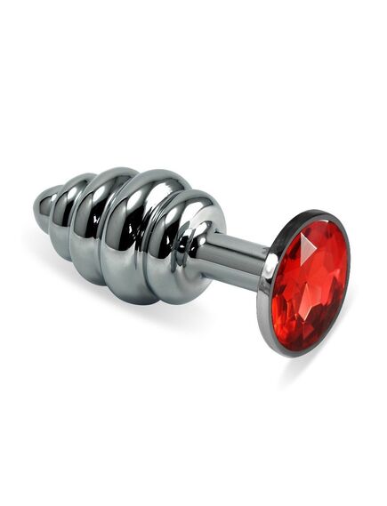 Анальная рельефная пробка с красным кристаллом, М 