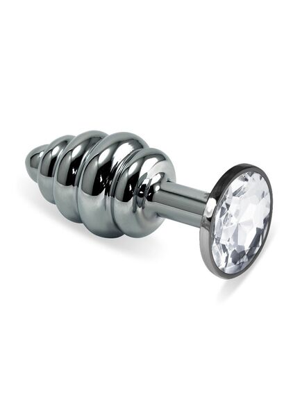 Анальная рельефная пробка с белым кристаллом, М 