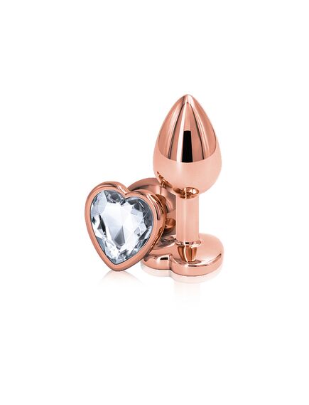 Анальная пробка с прозрачным кристаллом сердце, L 
