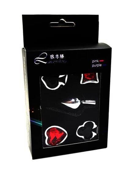 Набор из серебряной анальной пробки из нержавеющей стали и четырех кристаллов 