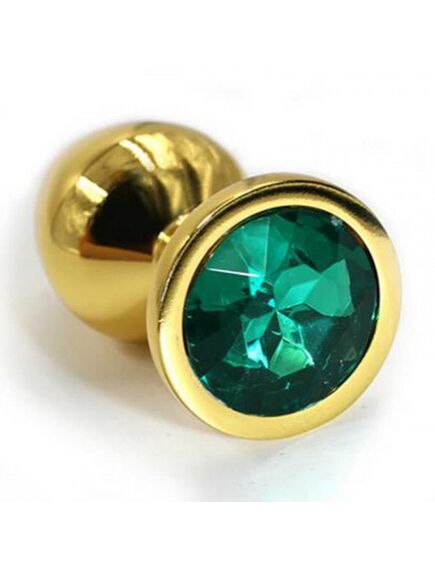 Золотая анальная пробка с темно-зеленым кристаллом (Small) 
