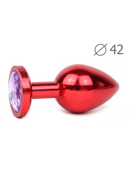 Анальная пробка красная с фиолетовой стразой длина 93мм диаметр 42мм вес 170г 