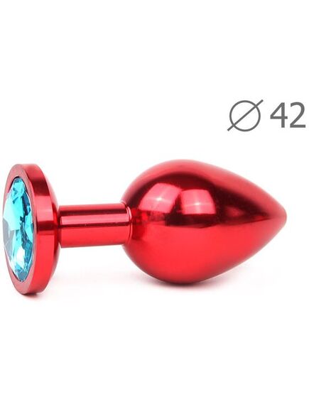Анальная пробка красная с синим кристаллом 