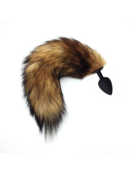 Рыжий лисий хвост 40см натуральный мех с силиконовой пробкой 2.9см 