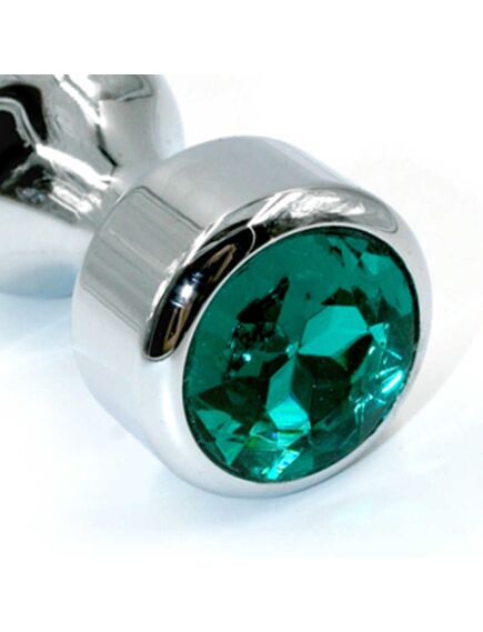 Серебряная анальная пробка с объемным темно-зеленым кристаллом (Small) , изображение 3