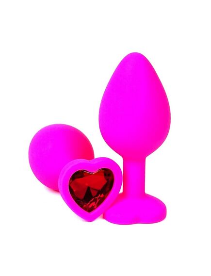 Анальная пробка розовый силикон красная страза 8см/3,4см 