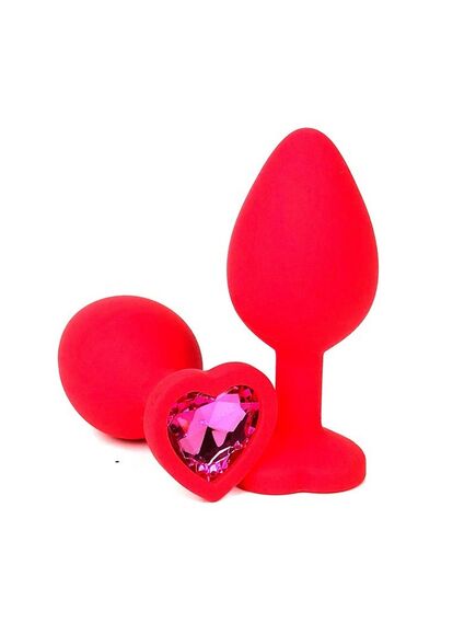 Анальная пробка красный силикон розовая страза 9см/4см 