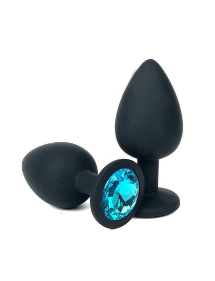 Анальная пробка черный силикон голубая страза 7см/2,8см 