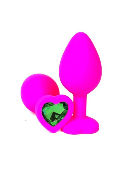 Анальная пробка розовый силикон зеленая страза 8см/3,4см 