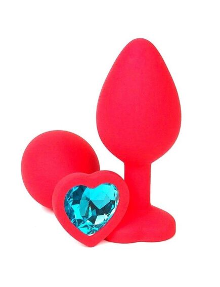 Анальная пробка красный силикон голубая страза 9см/4см 