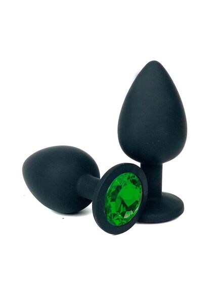 Анальная пробка черный силикон зеленая страза 7см/3см 
