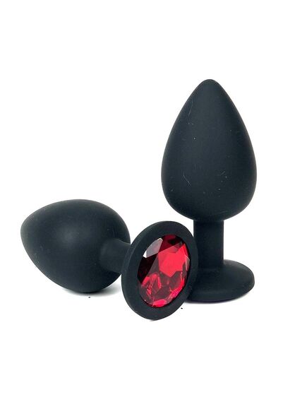 Анальная пробка черный силикон красная страза 7см/3см 
