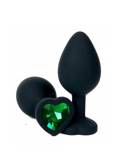 Анальная пробка черный силикон зеленая страза 7см/2,8см 