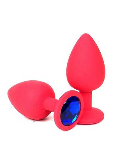 Анальная пробка красный силикон синяя страза 7см/3см 